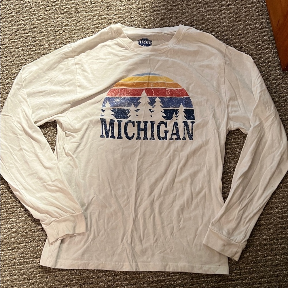 White Michigan Graphic Long Sleeve Tee